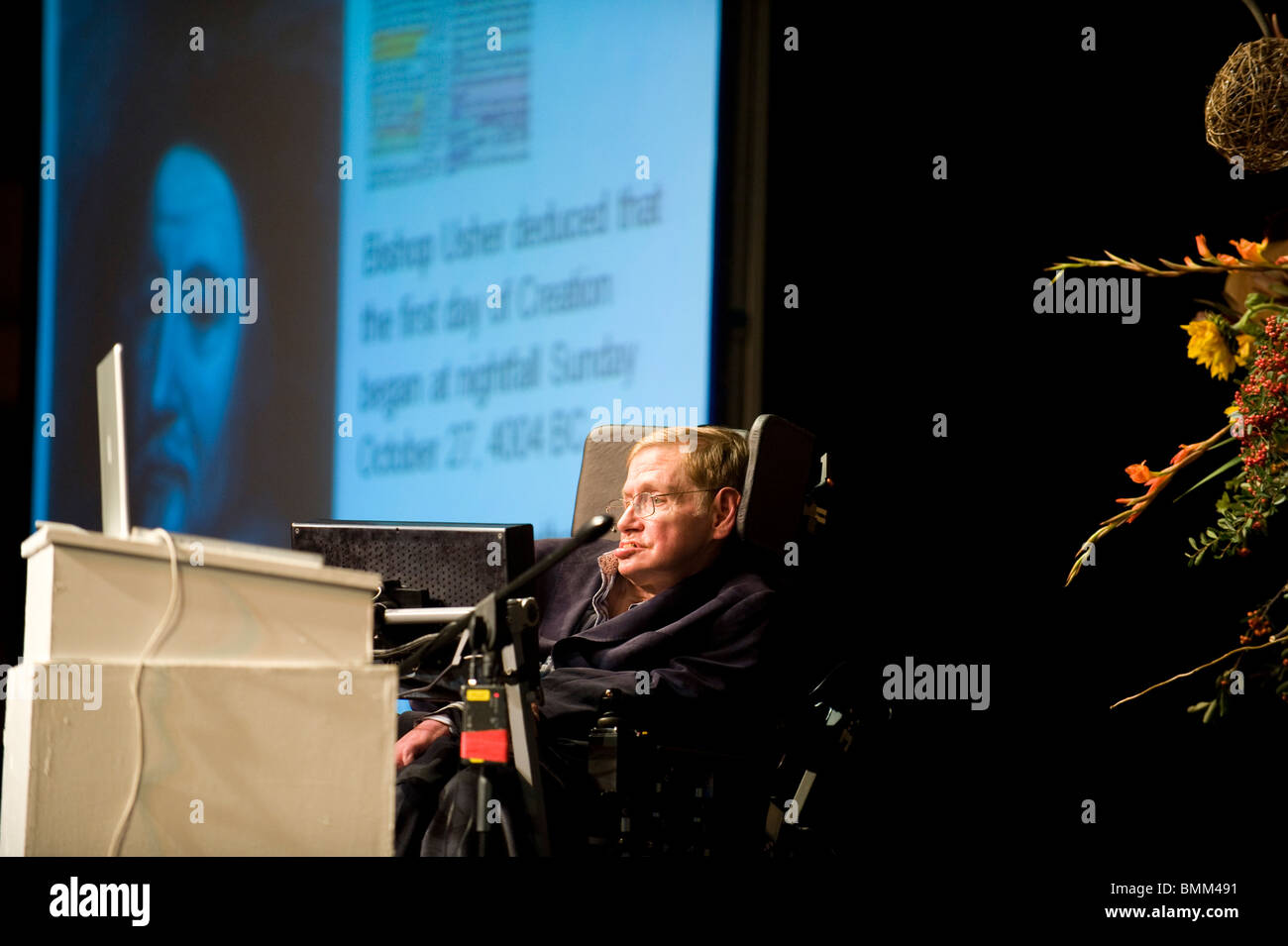 Stephen Hawking is at TED conference.Stephen William Hawking PhD CH CBE FRS FRSA is a British theoretical physicist. Stock Photo