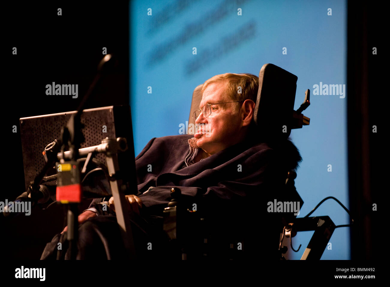 Stephen Hawking is at TED conference.Stephen William Hawking PhD CH CBE FRS FRSA is a British theoretical physicist. Stock Photo