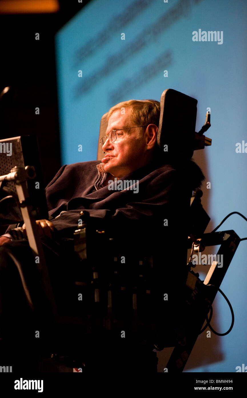 Stephen Hawking at TED conference.Stephen William Hawking PhD, CH, CBE, FRS, FRSA is a British theoretical physicist. Stock Photo