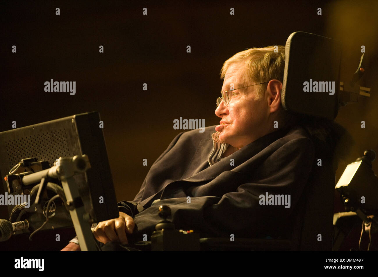 Stephen Hawking at TED conference.Stephen William Hawking PhD, CH, CBE, FRS, FRSA is a British theoretical physicist. Stock Photo