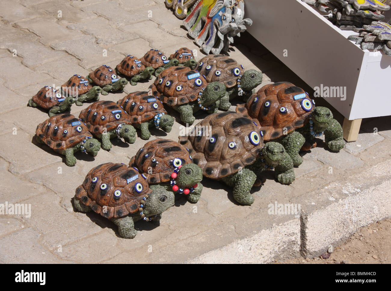Model tortoises in Gumusluk in Turkey Stock Photo
