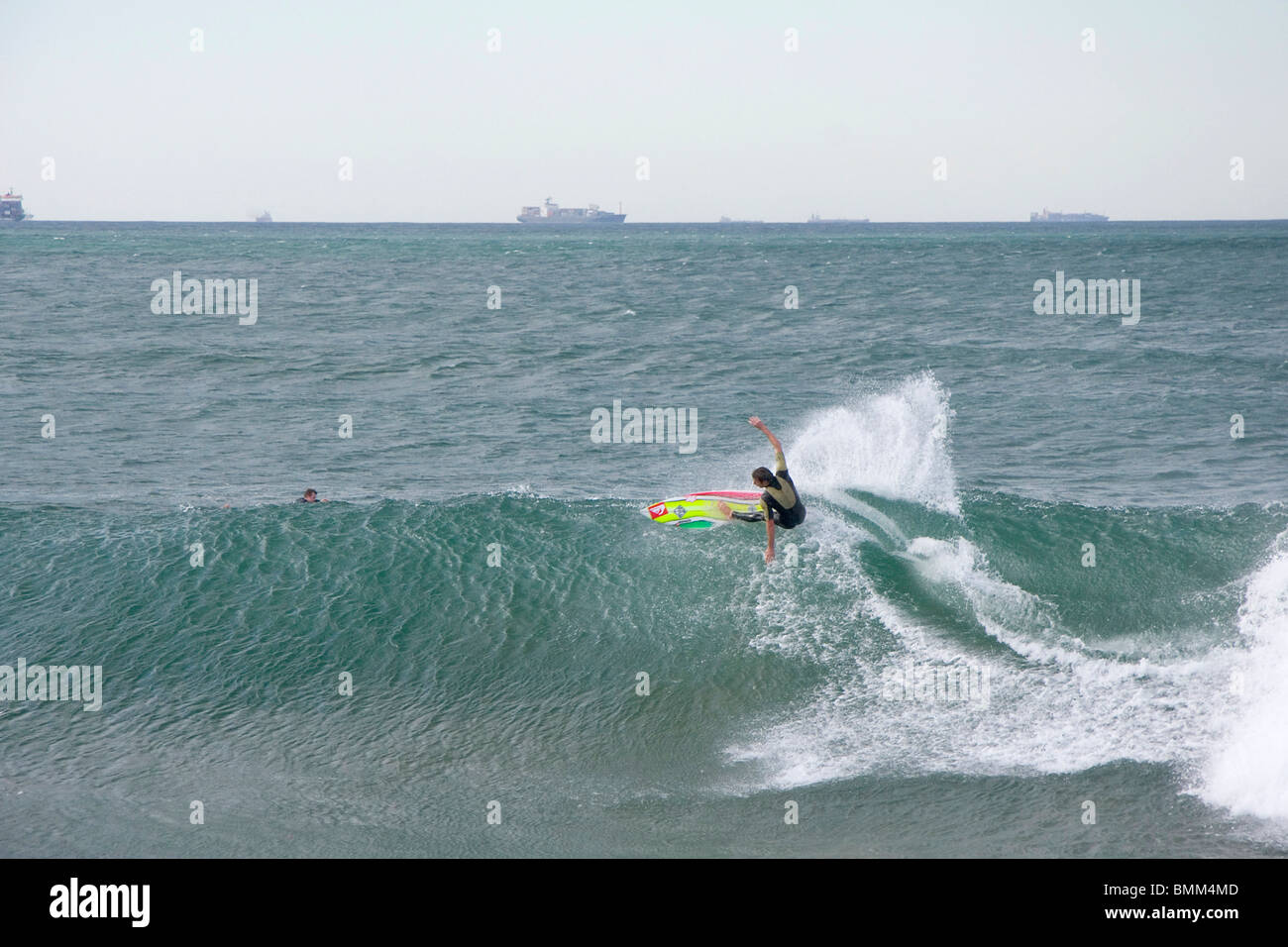 Durban, South Africa. Some epic surf along the Durban pier Stock Photo
