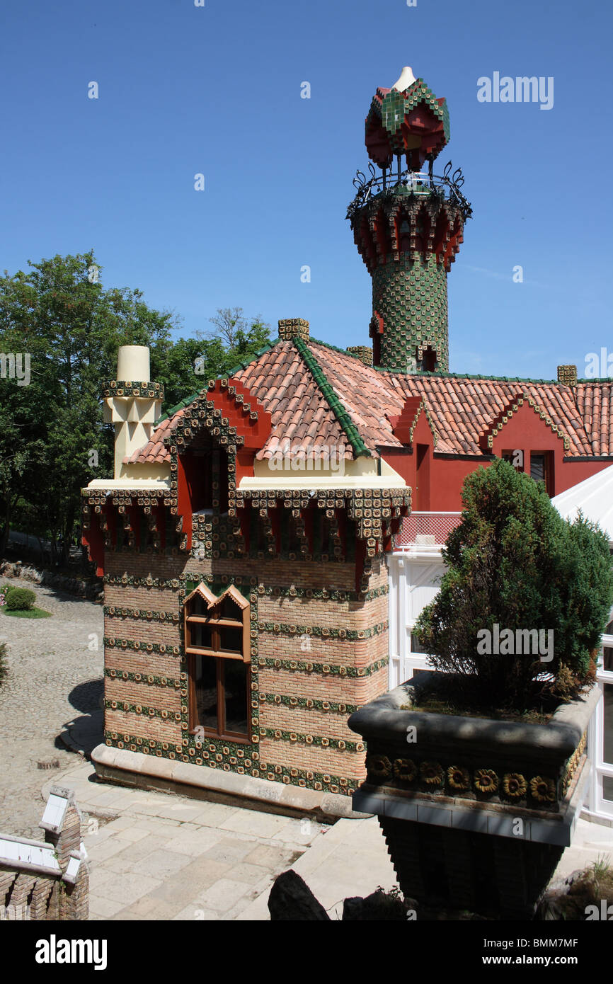 Tiled exterior and tower of El Capricho, by Antoni Gaudi, Comillas, Cantabria, Spain Stock Photo