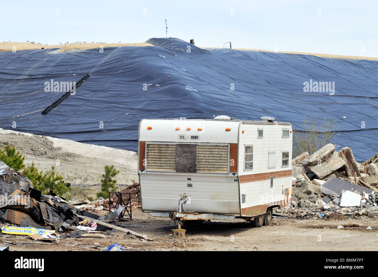 Old trailer at landfill in Bourne Massachusetts USA Stock Photo