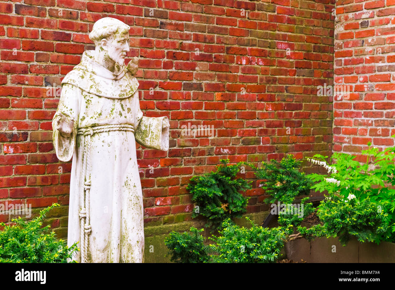St. Francis of Assisi Garden at the Old North Church, Freedom Trail, Boston, Massachusetts Stock Photo
