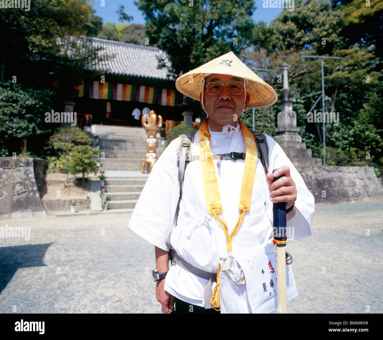 Pilgrim, Ishitenji Temple, Matsuyama City, Japan Stock Photo