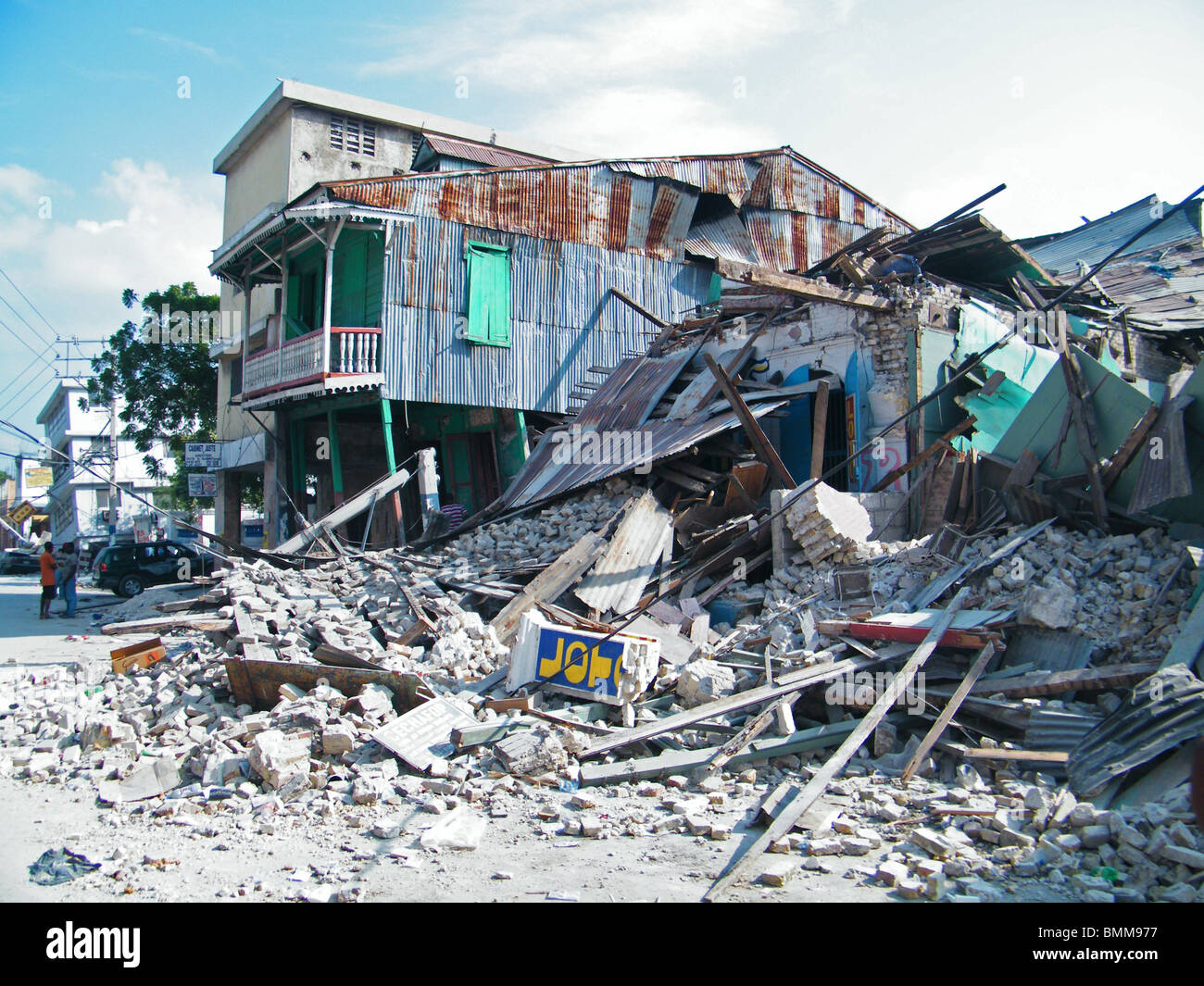 Collapsed buildings in Port au Prince after the Haiti earthquake Stock Photo