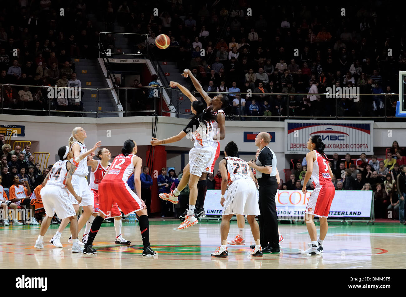 Candace Parker #13 and Sylvia Fowles #34. Jumpball. Stock Photo
