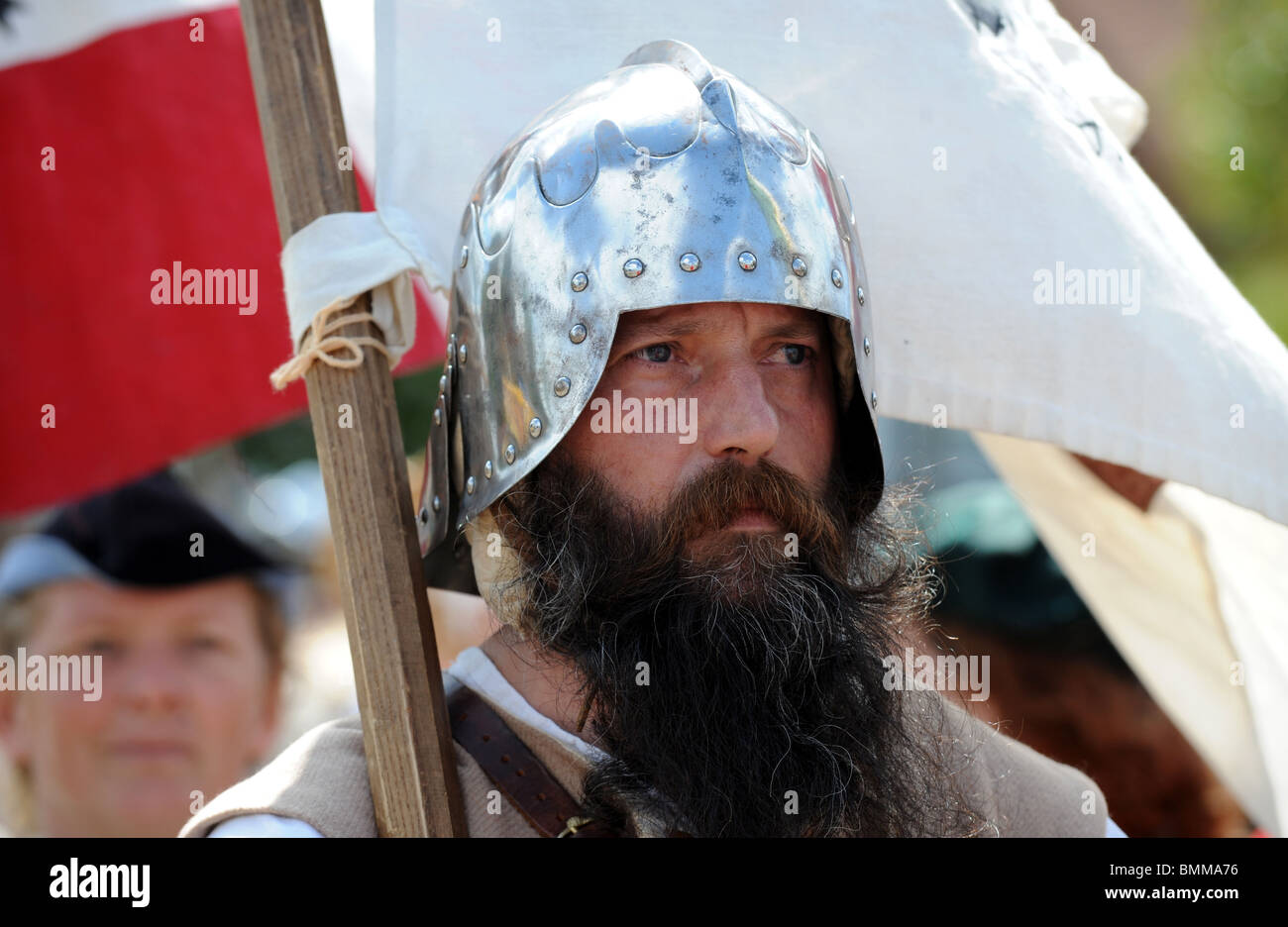Member of the Free Company Re-enactment Society in Brighton and Hove dressed in Medieval costume Stock Photo