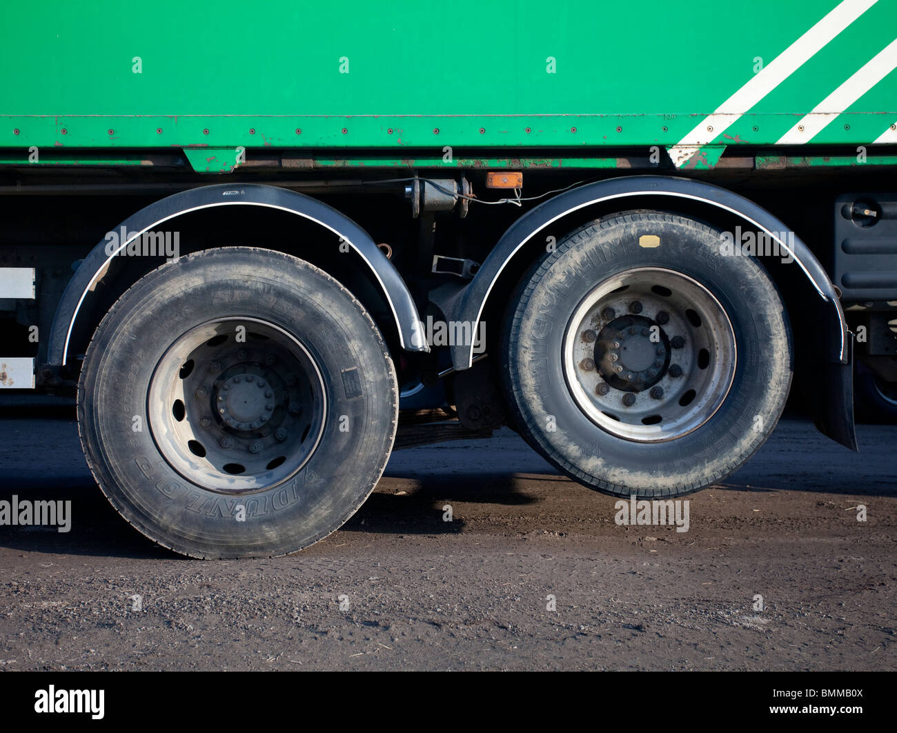 Liftable bogie at truck double rear axle Stock Photo