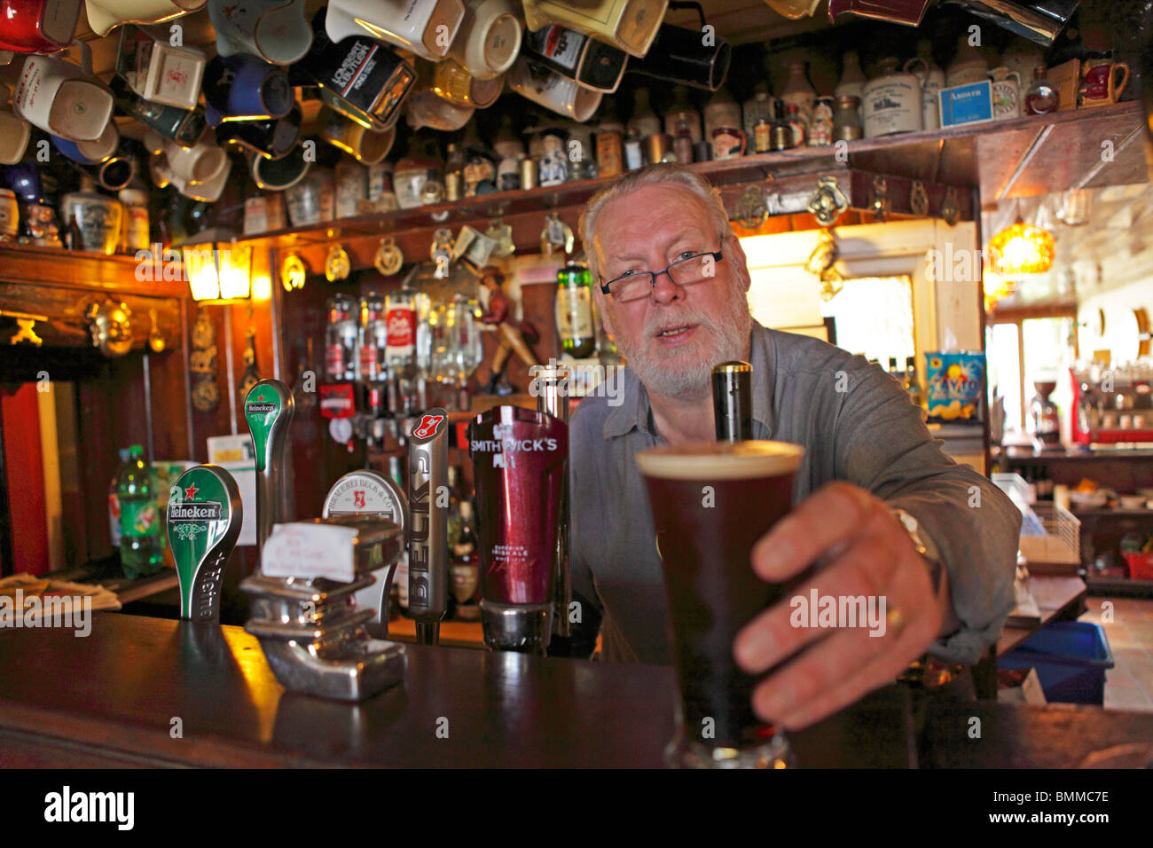 the landlord of the Pub ´Nancy´s´, Ardara, Co. Donegal, Republic of Ireland Stock Photo