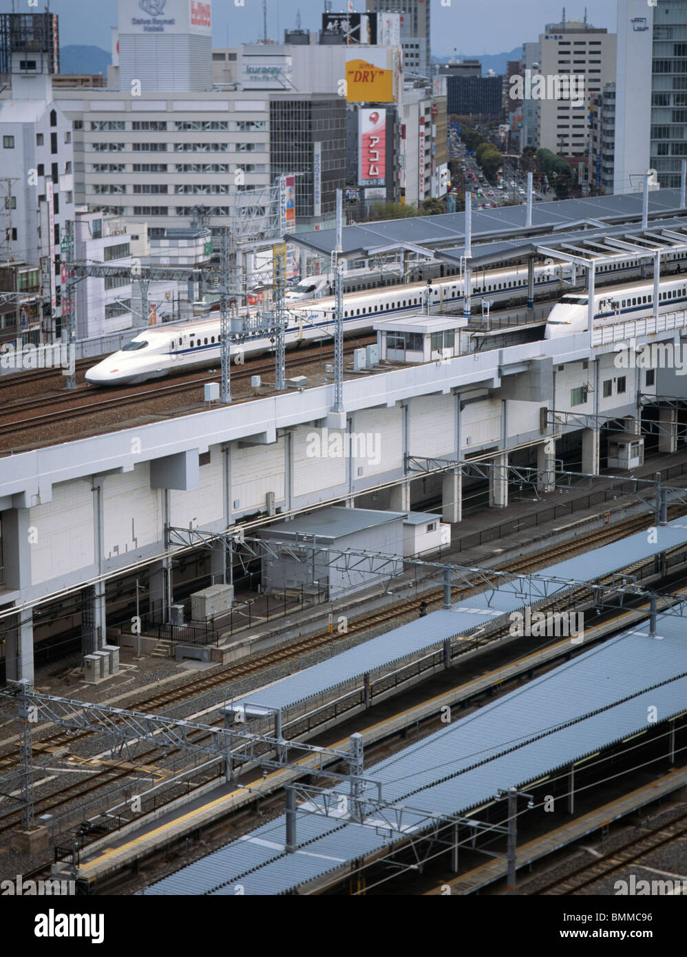 Shinkansen Bullet Trains Okayama Station Japan Stock Photo