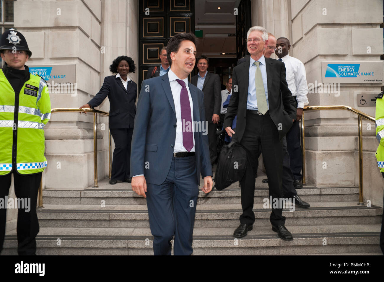 Ed Miliband comes out of DECC to talk to Climate Chaos Coalition (CCC)  vigil Stock Photo