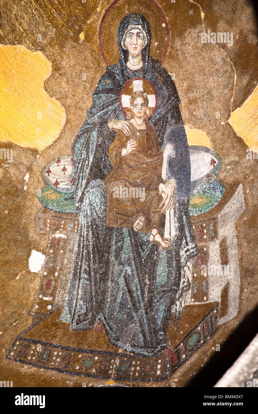 Mosaic of the Virgin Mary and Jesus Christ, Haghia Sophia Mosque, Istanbul, Turkey Stock Photo