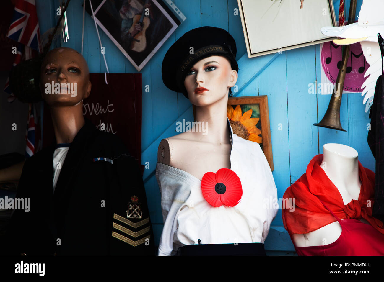 Shop mannequins at Whitstable Harbour shops, Kent, England Stock Photo