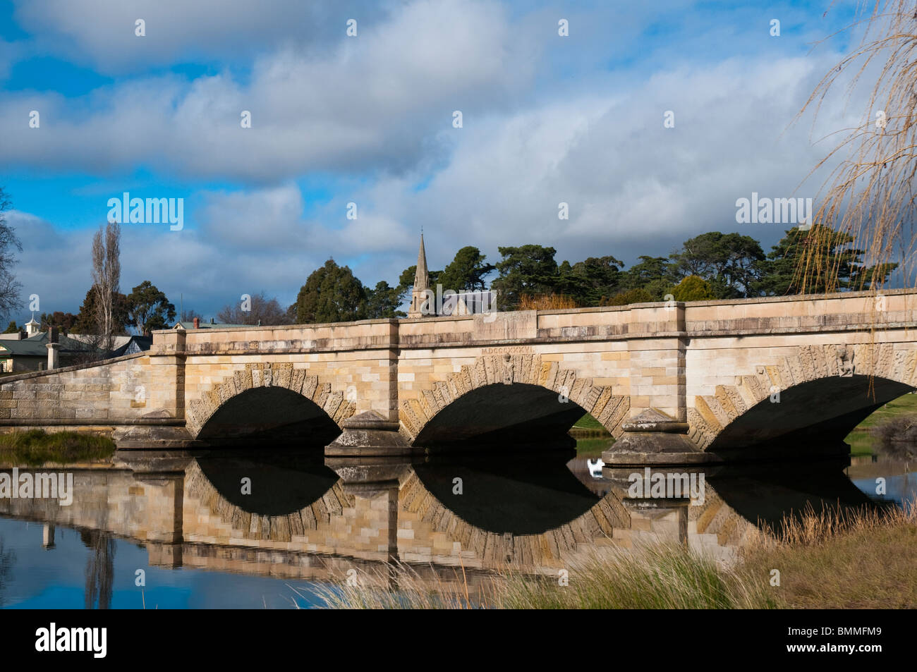 The historic old sandstone Ross Bridge on the outskirts of the village of Ross in the Tasmanian Midlands Stock Photo
