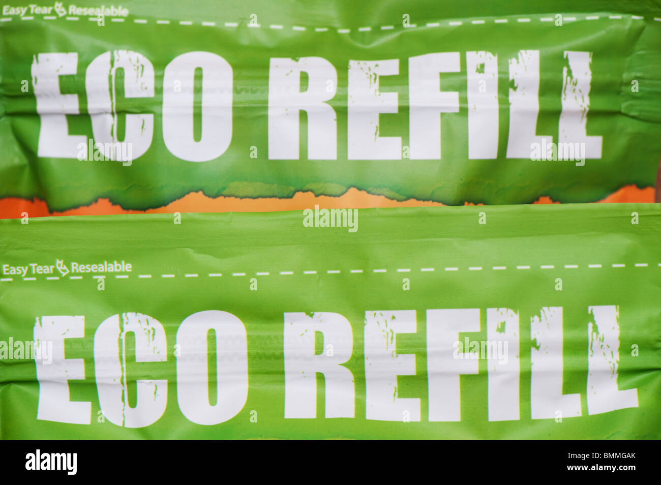Eco Refill food packet label designed to save landfill waste. UK Stock Photo