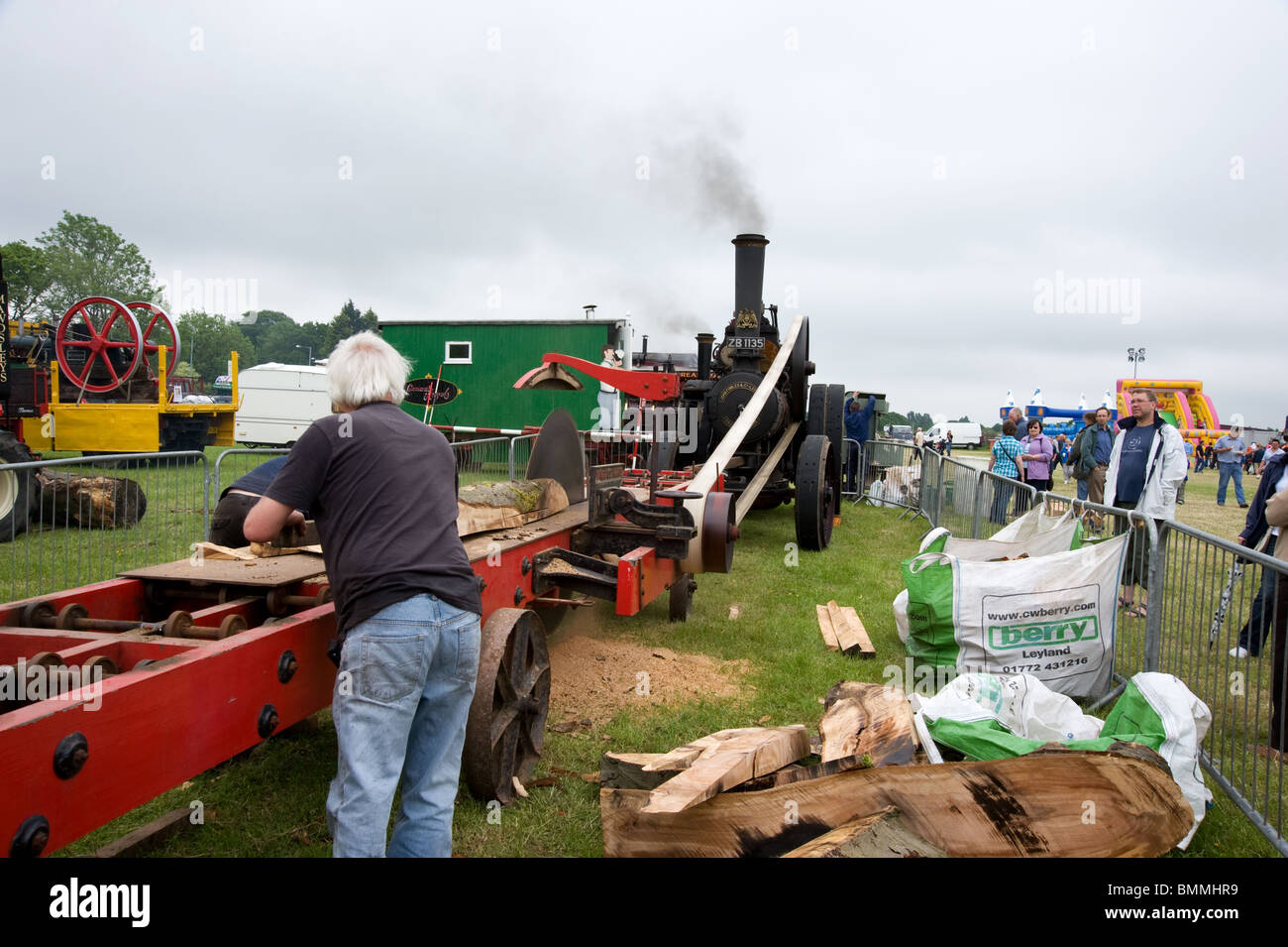 Traction engine sawing demonstration at Heskin Hall traction engine and vintage vehicle rally Stock Photo
