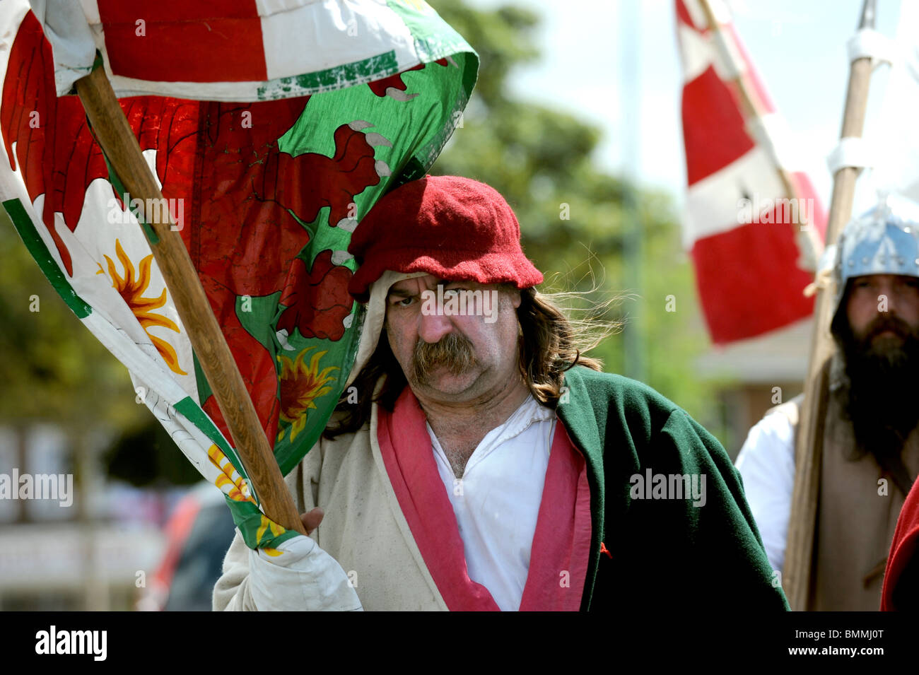 Member of the Free Company Re-enactment Society in Brighton and Hove dressed in Medieval costume Stock Photo