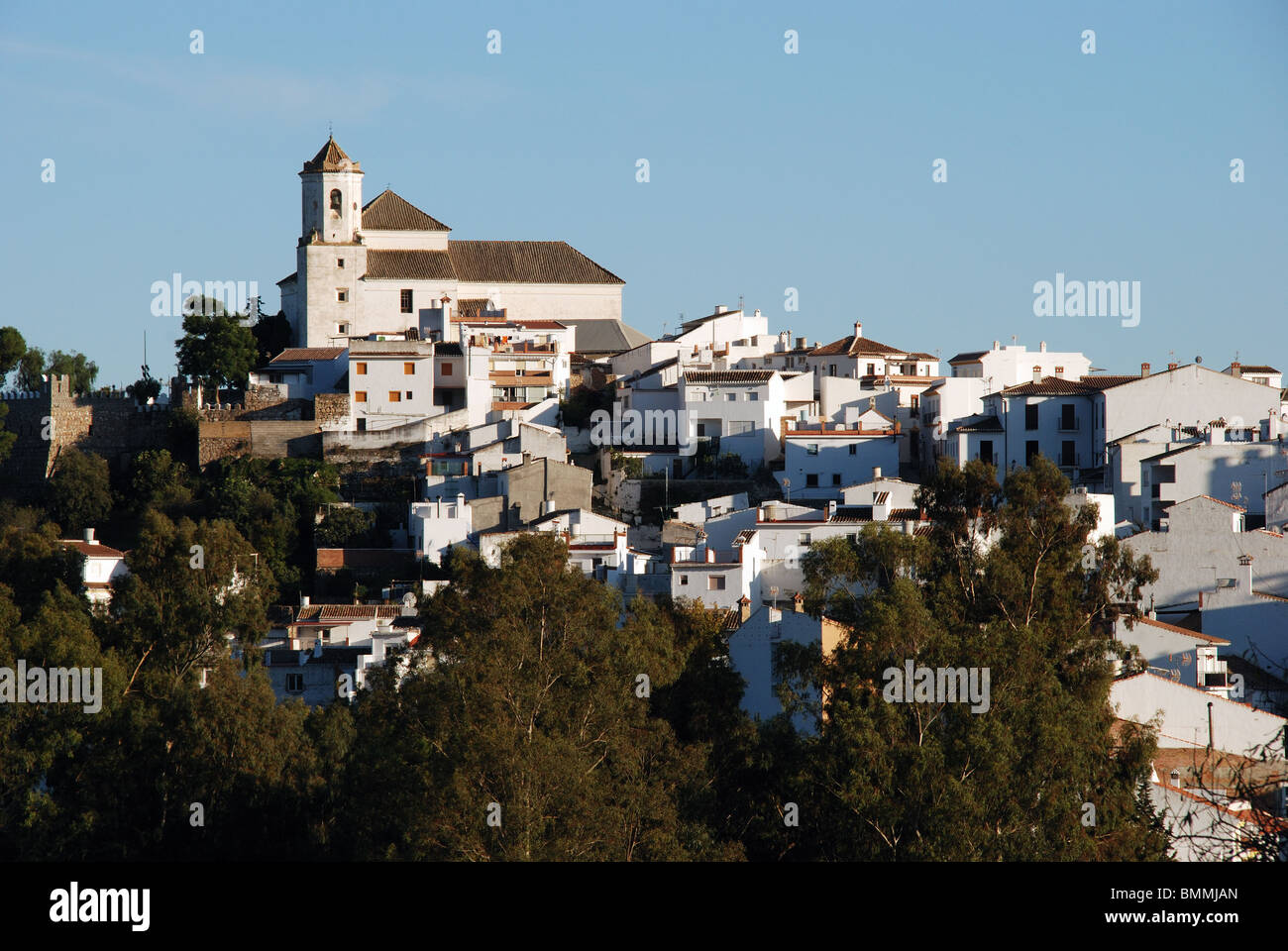 View of the whitewashed village (pueblo blanco), Alozaina, Costa del Sol, Malaga Province, Andalucia, Spain, Western Europe. Stock Photo