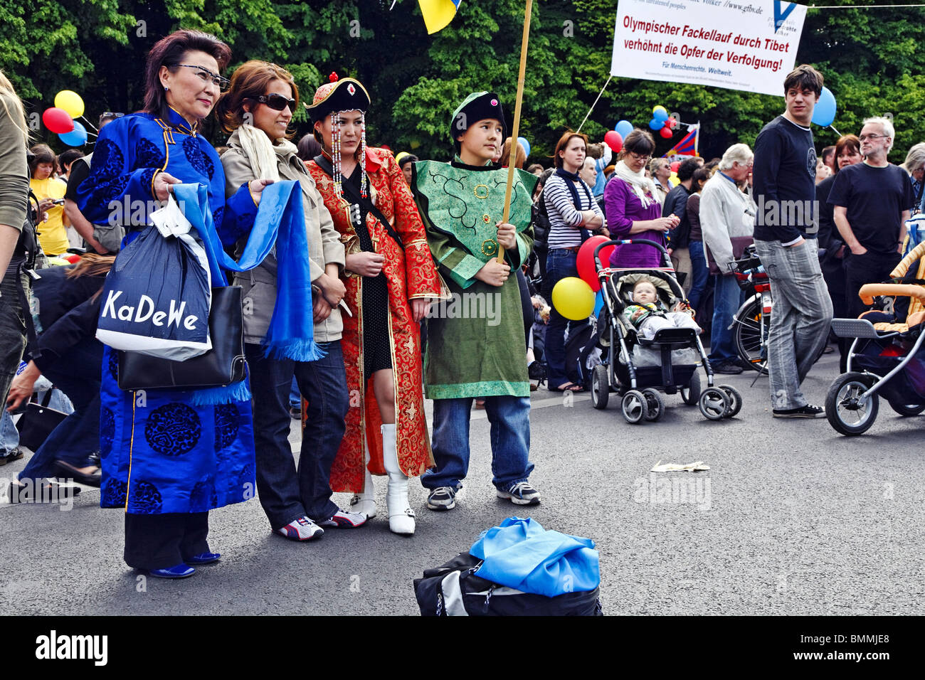 Tibetans during the visit of the Dalai Lhama, Berlin, Germany Stock Photo