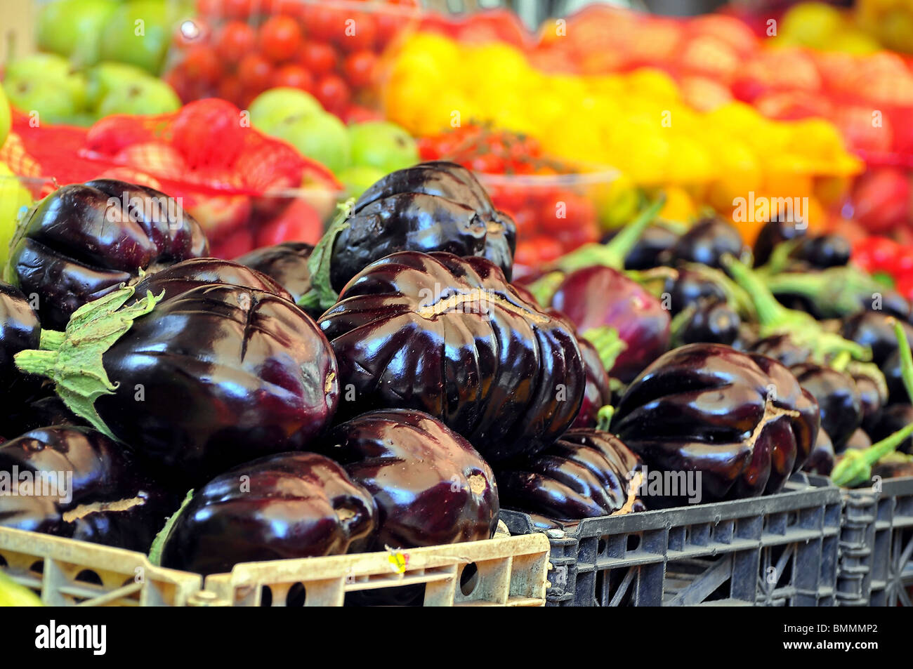 Israel, western Galilee, Acre, The old city Eggplants for sale in the