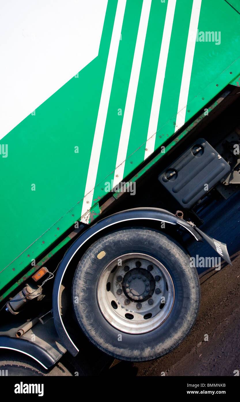 Raised liftable bogie at truck double rear axle Stock Photo