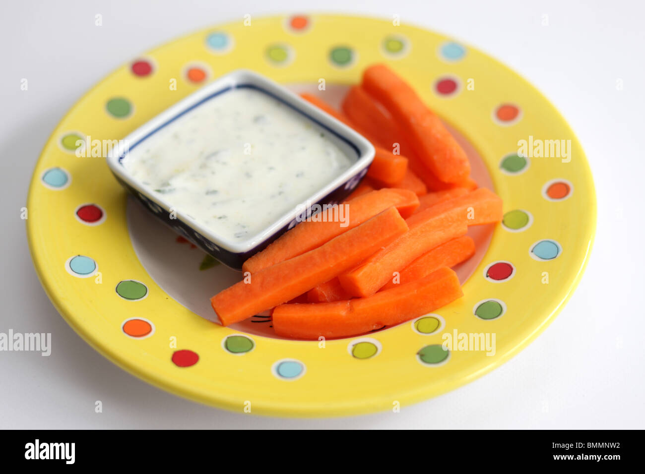 Carrot Sticks with Tzatziki Dip Stock Photo Alamy