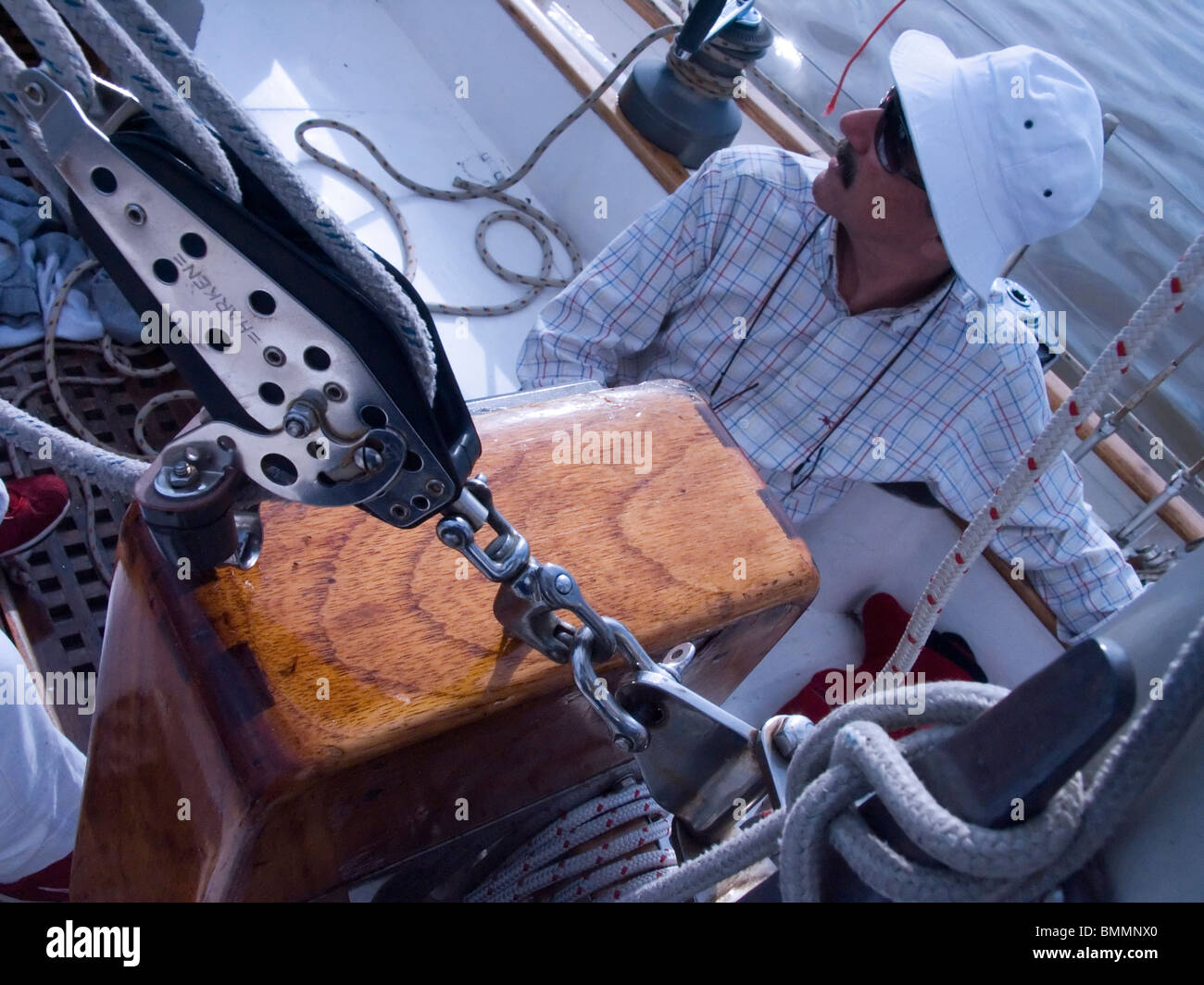 Scene in the deck of a two mast sail ship, with details of the rigging