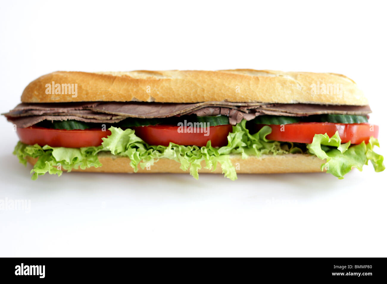 Fresh Healthy Cold Lean Roast Beef Baguette Against A White Background ...