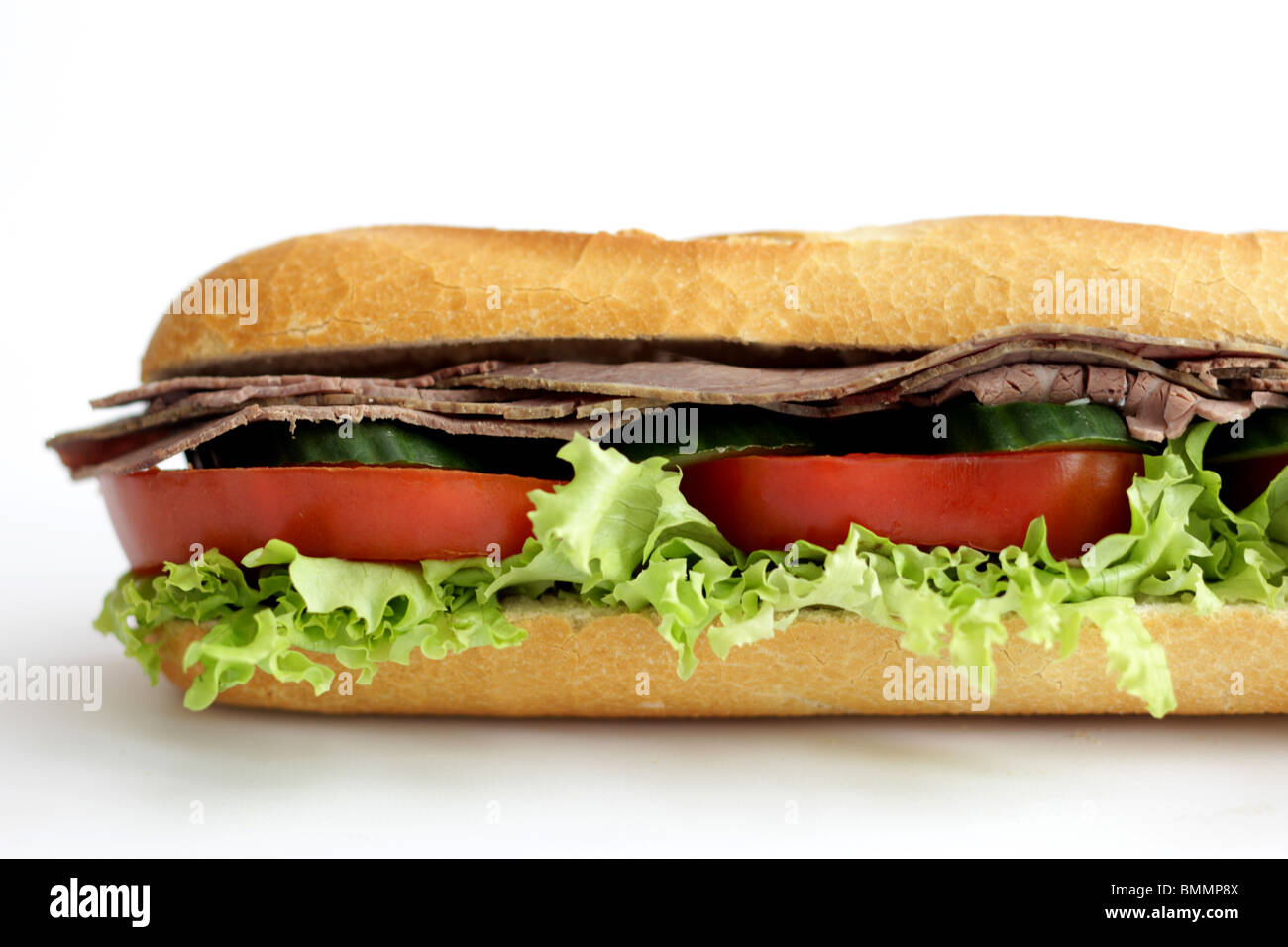Fresh Healthy Cold Lean Roast Beef Baguette Against A White Background ...