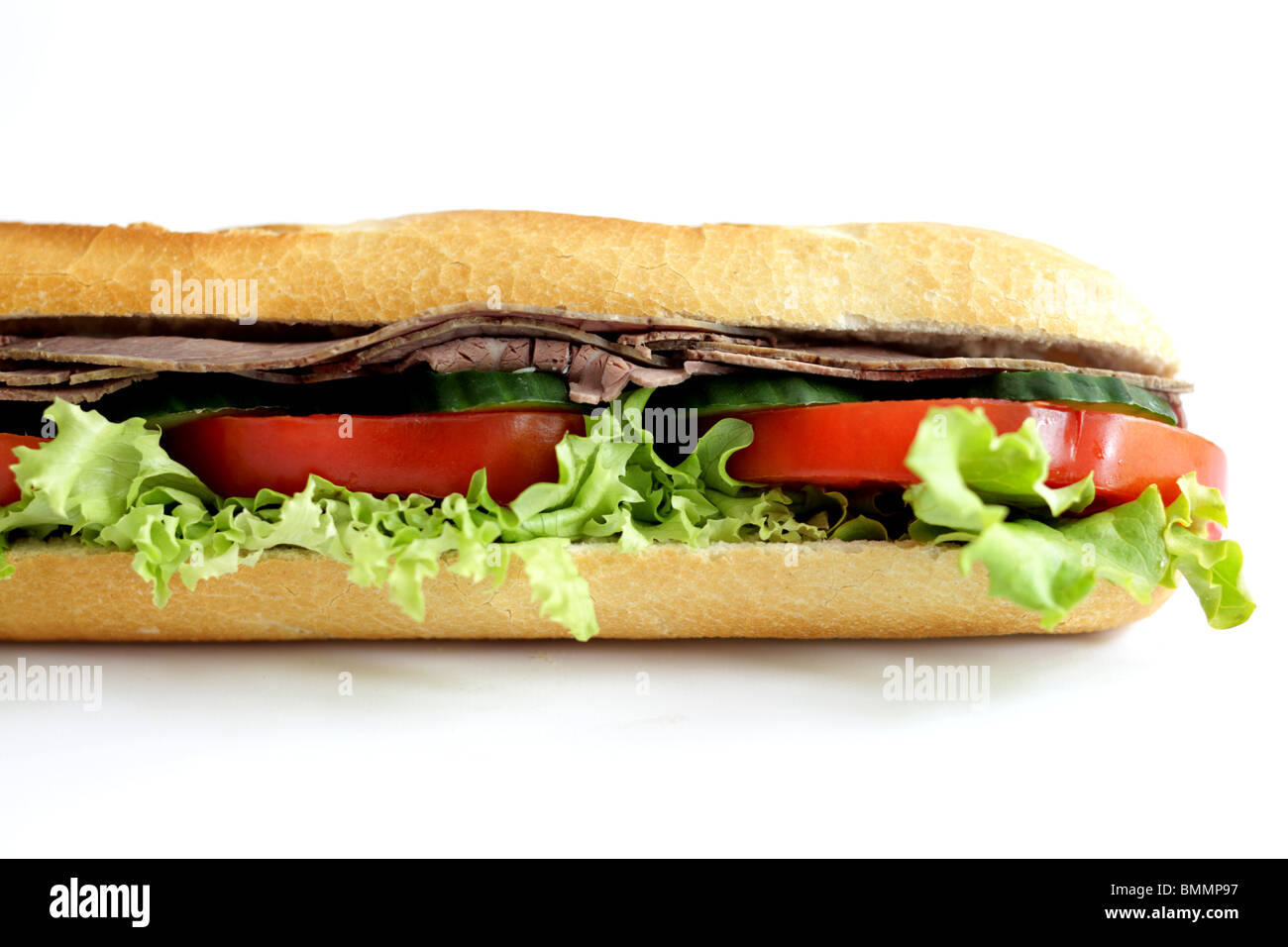 Fresh Healthy Cold Lean Roast Beef Baguette Against A White Background ...