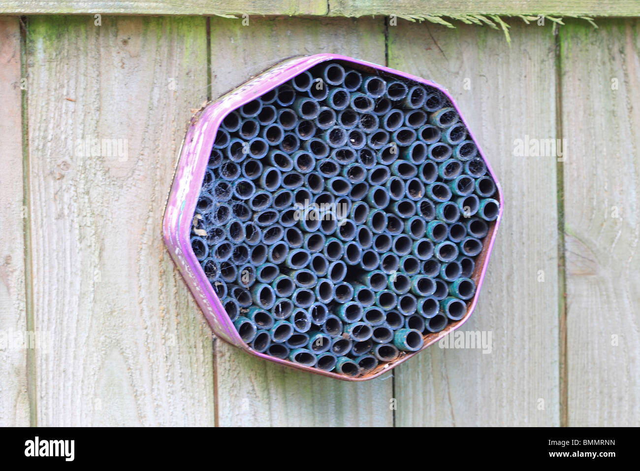 INSECT HIBERNATION SITE MADE FROM RECYCLED MATERIALS Stock Photo