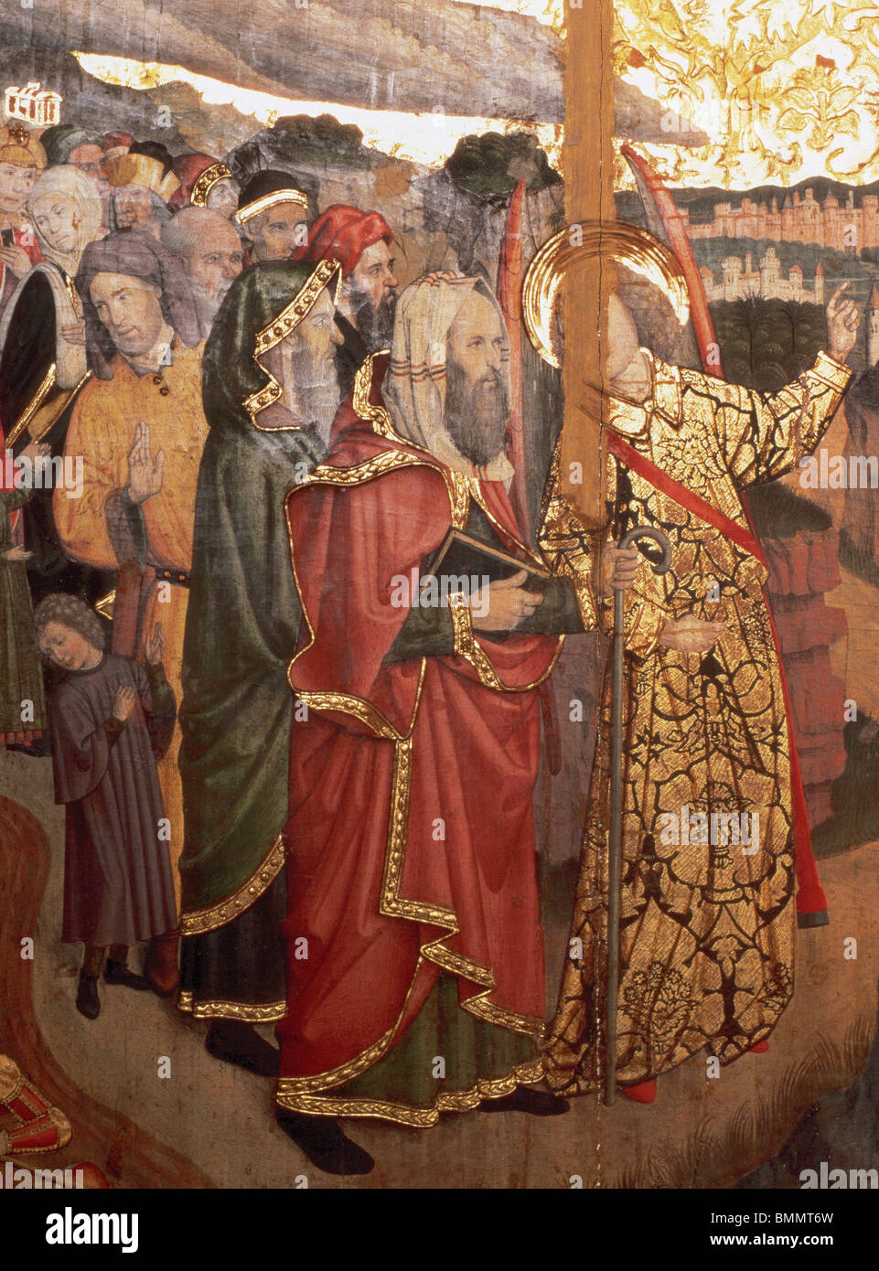 15th century Spanish Jews. Detail of the altarpiece of St. Bernardino and the guardian angel by Jaume Huguet (1414-1492). Stock Photo