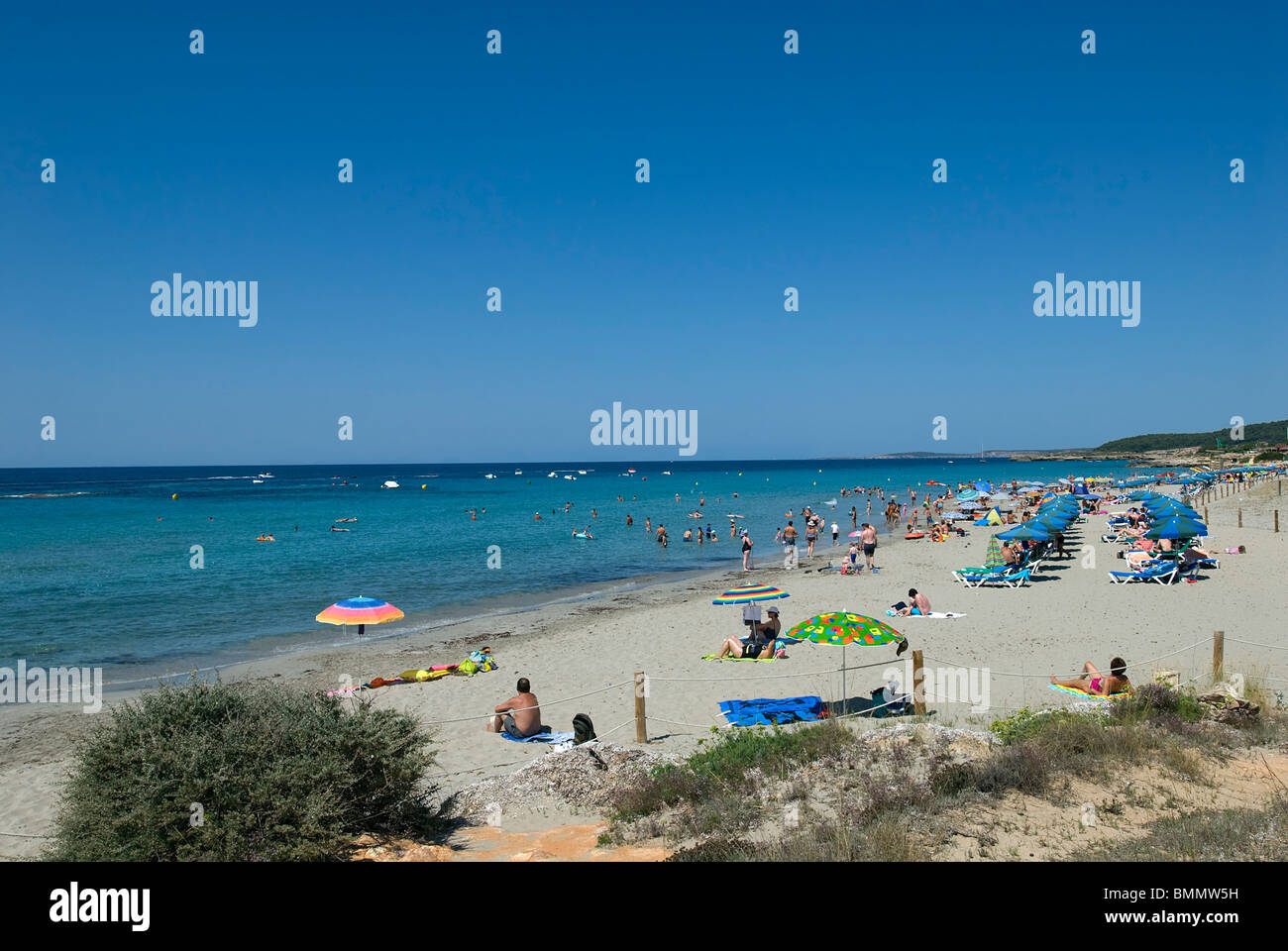 Beach and sand dunes at Santo Tomas, Menorca, Balearics, Spain Stock Photo