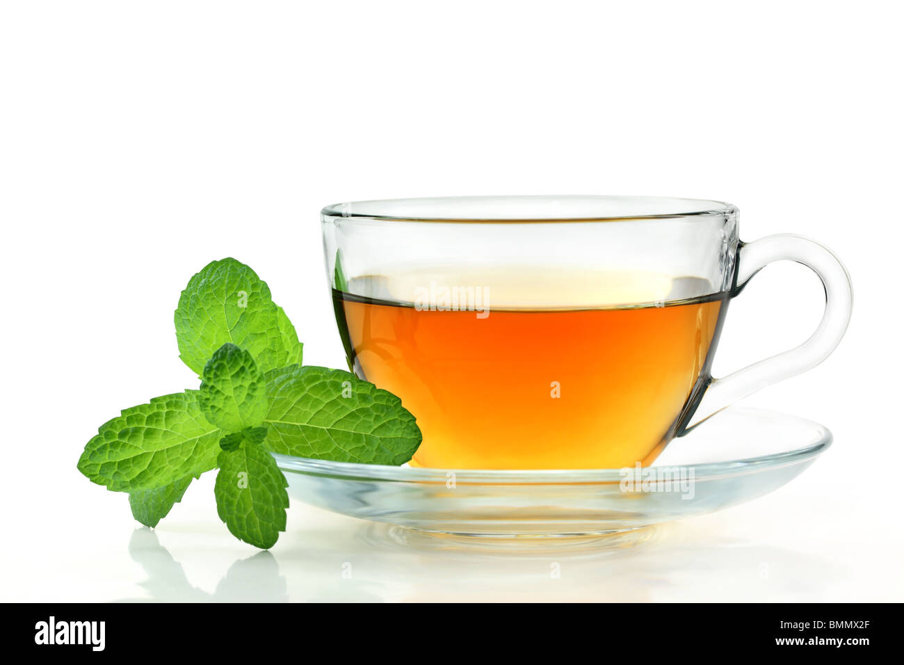 tea in glass cup with green mint Stock Photo