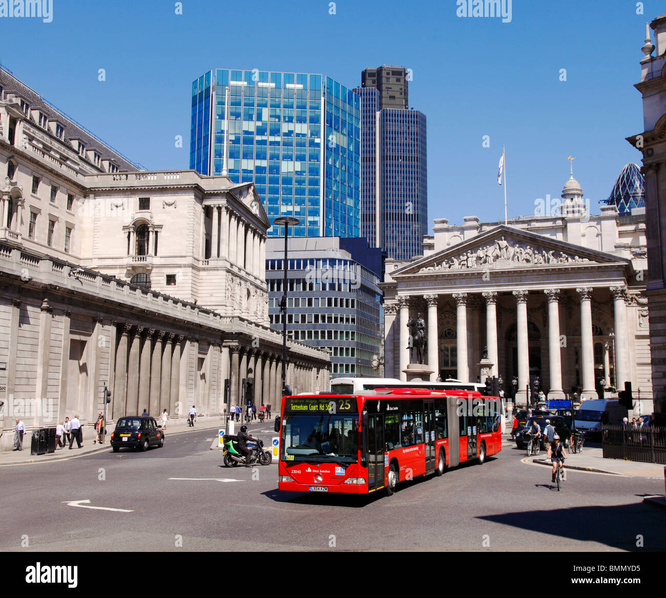 Bank of England and the Corn Exchange  in the City of London. Stock Photo