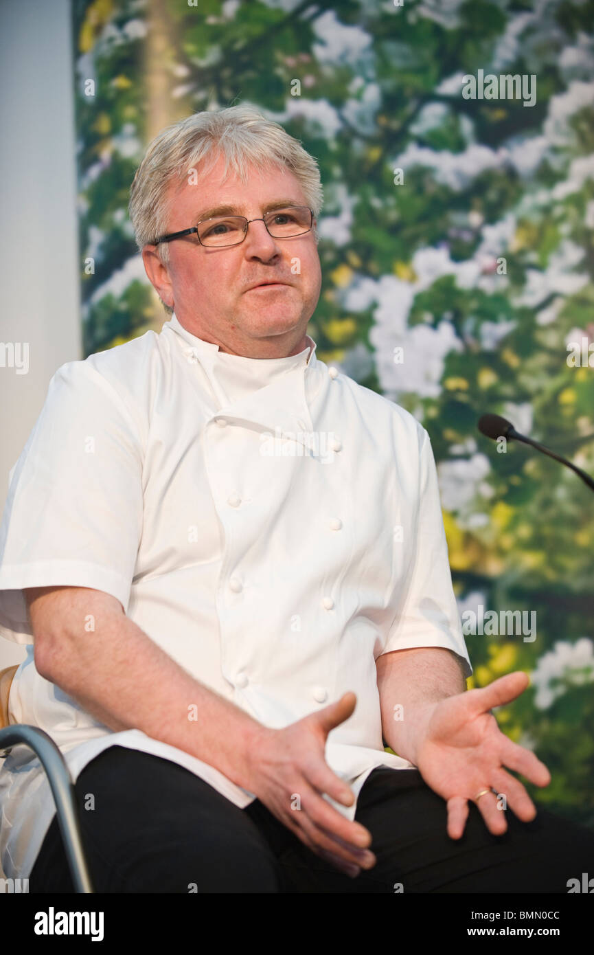 Bryan Webb Michelin star Welsh chef pictured speaking on stage at Hay Festival 2010 Hay on Wye Powys Wales UK Stock Photo
