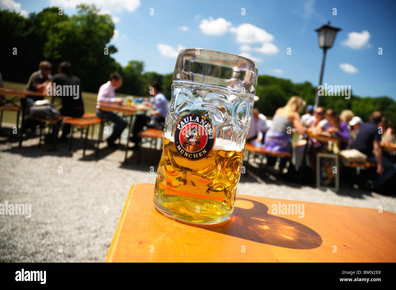 litre masskrug of Paulaner helles bier, Munich, Germany Stock Photo