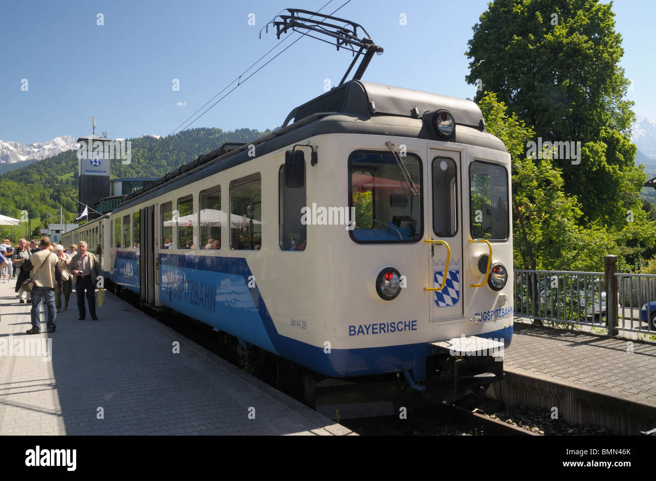 Train of the Bayerische Zugspitzbahn mountain railway, Garmisch-Partenkirchen, Bavaria Stock Photo