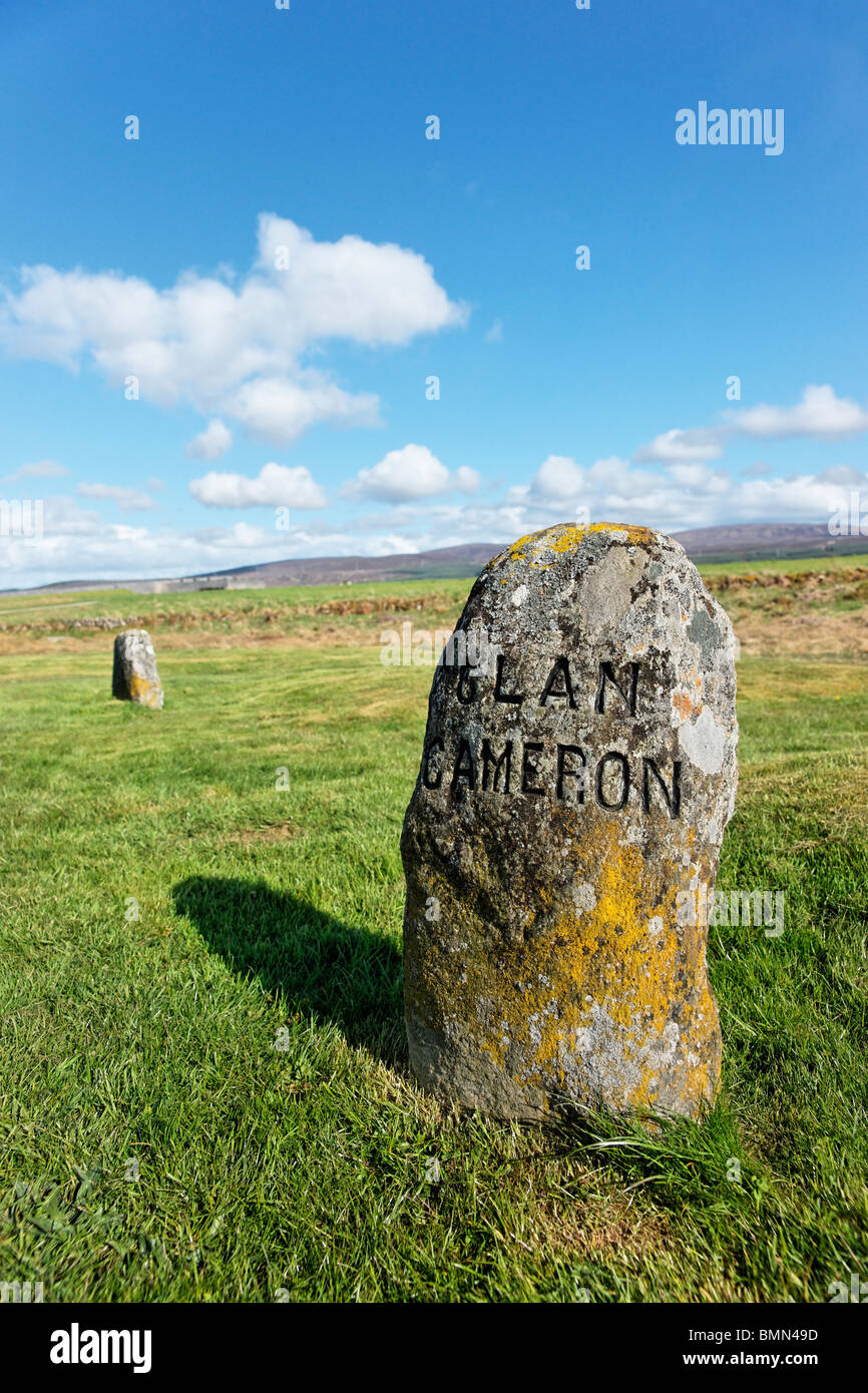 Jacobite gravestone of Clan Cameron on the Culloden battlefield, near Inverness, Highland, Scotland, UK Stock Photo