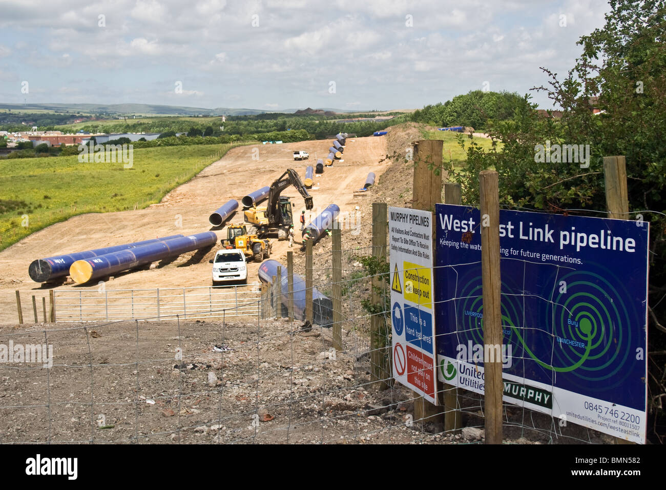New water supply pipeline, Bury. ( West East Link Pipeline from Bury, Greater Manchester to Prescot, Merseyside, UK, 2010 ) Stock Photo