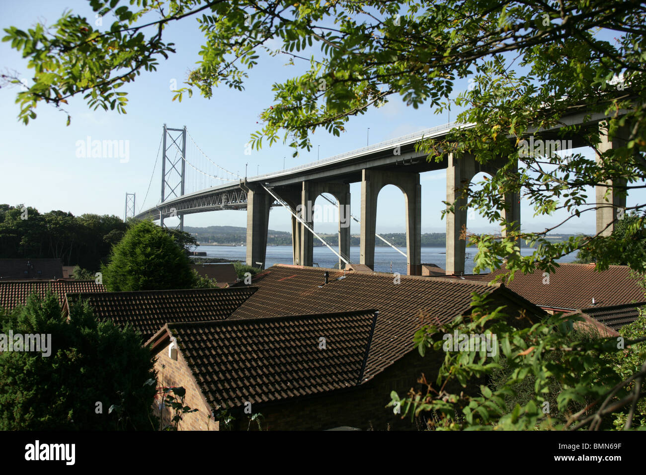 Views of the Forth Road Bridge from Fife. Stock Photo
