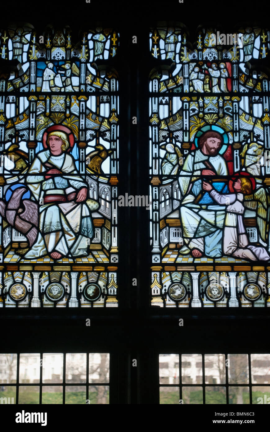 Closeup of stained glass window at Cardiff Castle, Wales (UK Stock