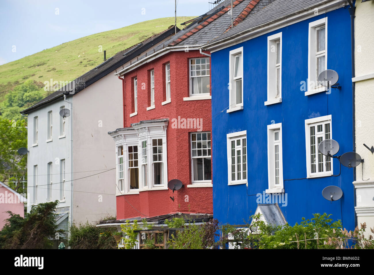 Colourful period houses in Llanwrtyd Wells Powys Mid Wales UK Stock Photo
