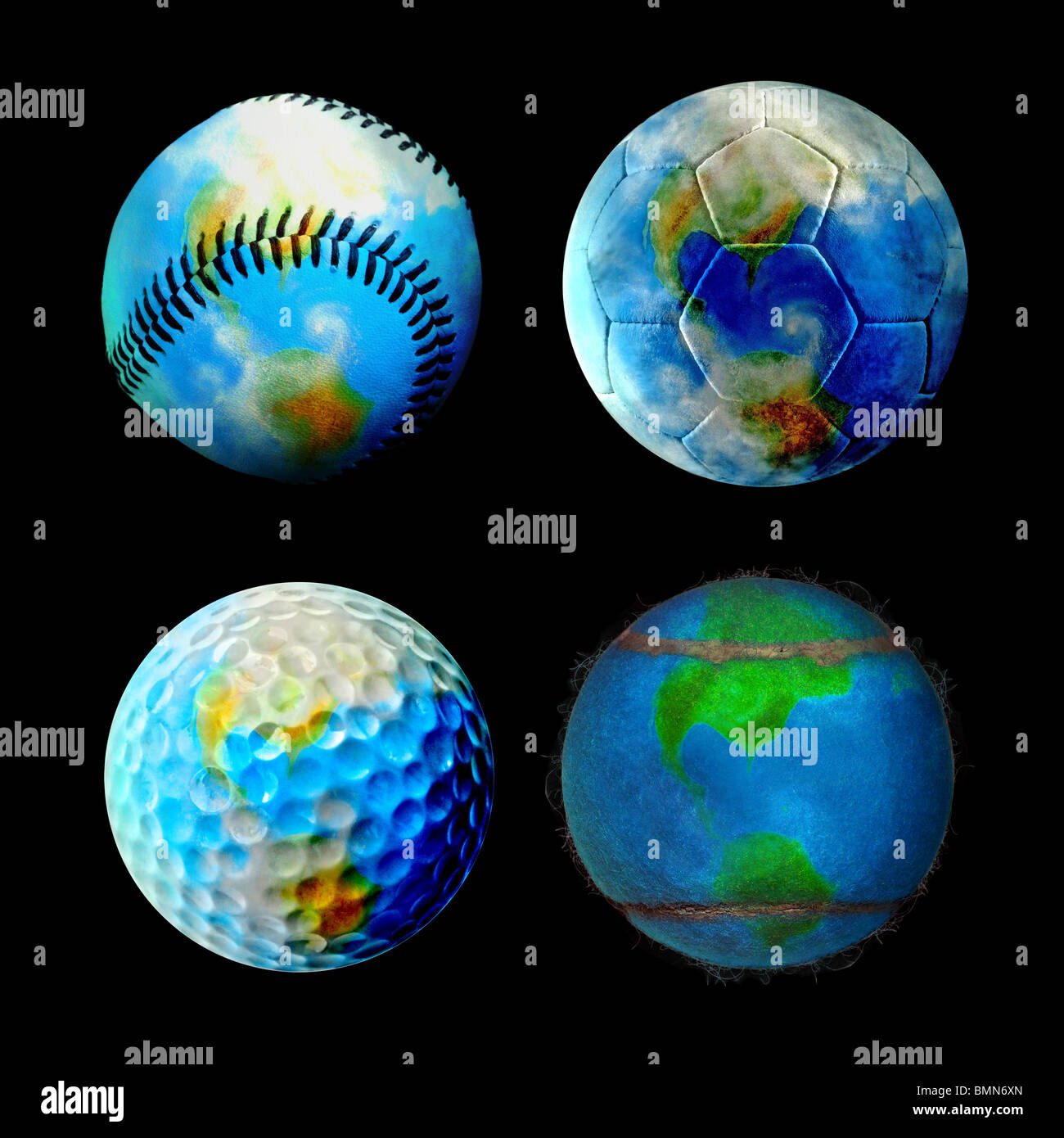 Football, Tennis, Golf and Baseball Earth Stock Photo Alamy