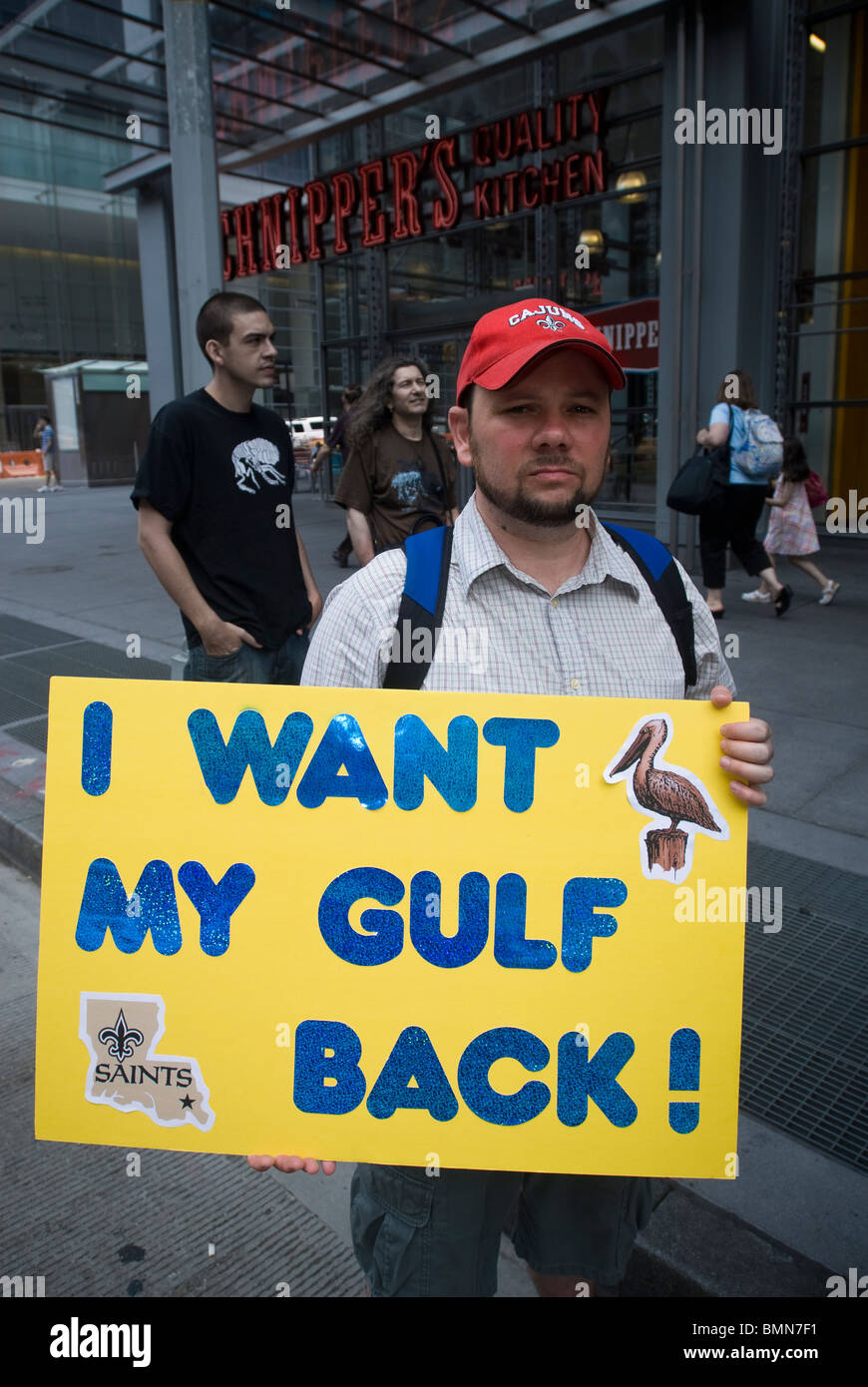 Protesters demonstrate in New York against British Petroleum Stock Photo
