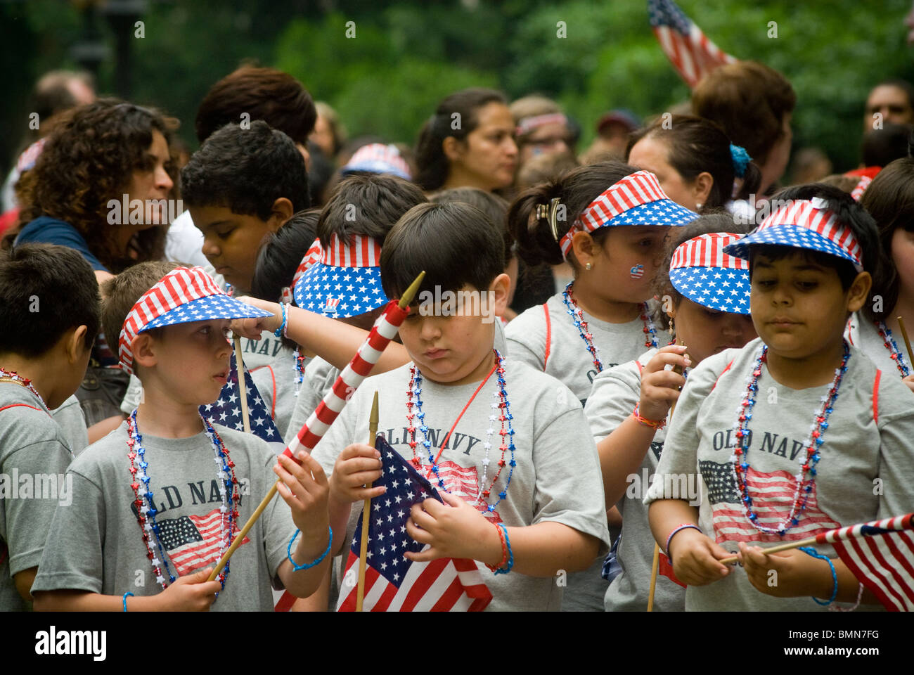 Students march in the annual Flag Day Parade in New York Stock Photo