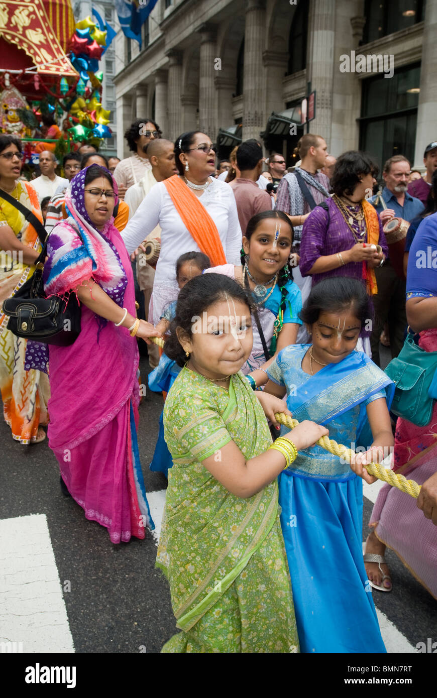 Hundreds of members of the Hare Krishna religion gather on Fifth Ave. in New York for their annual parade Stock Photo