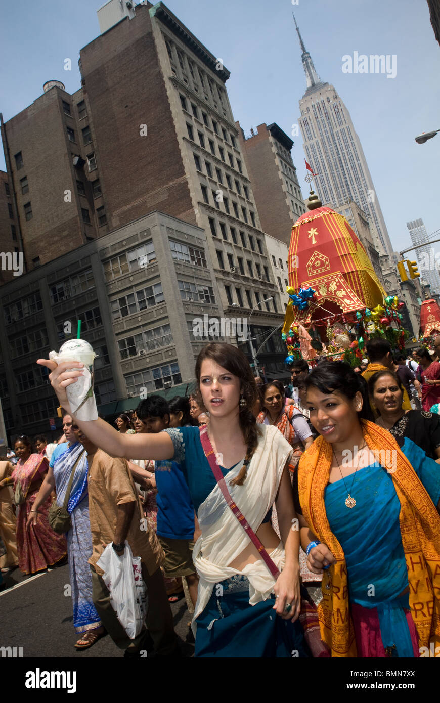 Hundreds of members of the Hare Krishna religion gather on Fifth Ave